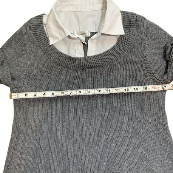 Dressbarn Grey Short Sleeve Collared Neck Layered Pullover Sweater Size Medium - Picture 7 of 13